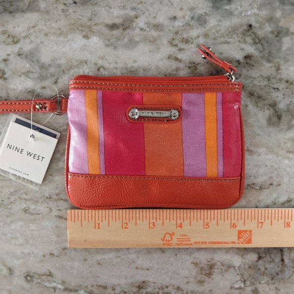 Brand New Nine West! / Cute Summer Wristlet / Colorful Stripes / Pink & Orange - Picture 2 of 5